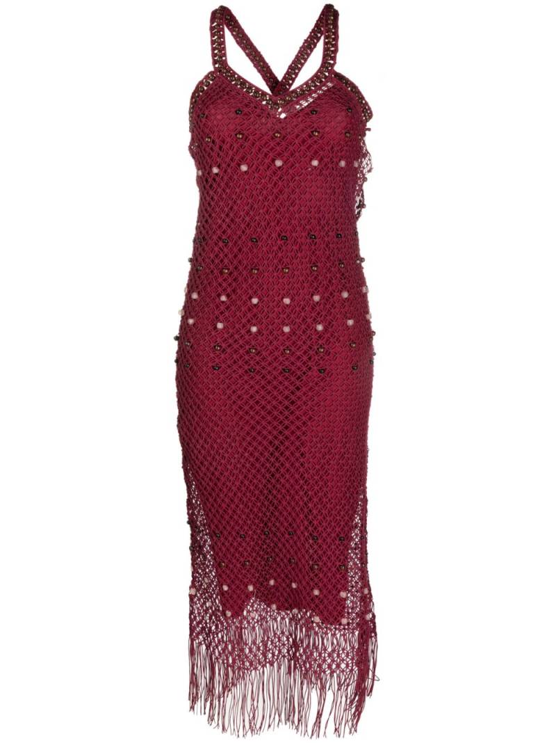 Wales Bonner Java macramé fringed dress - Red von Wales Bonner