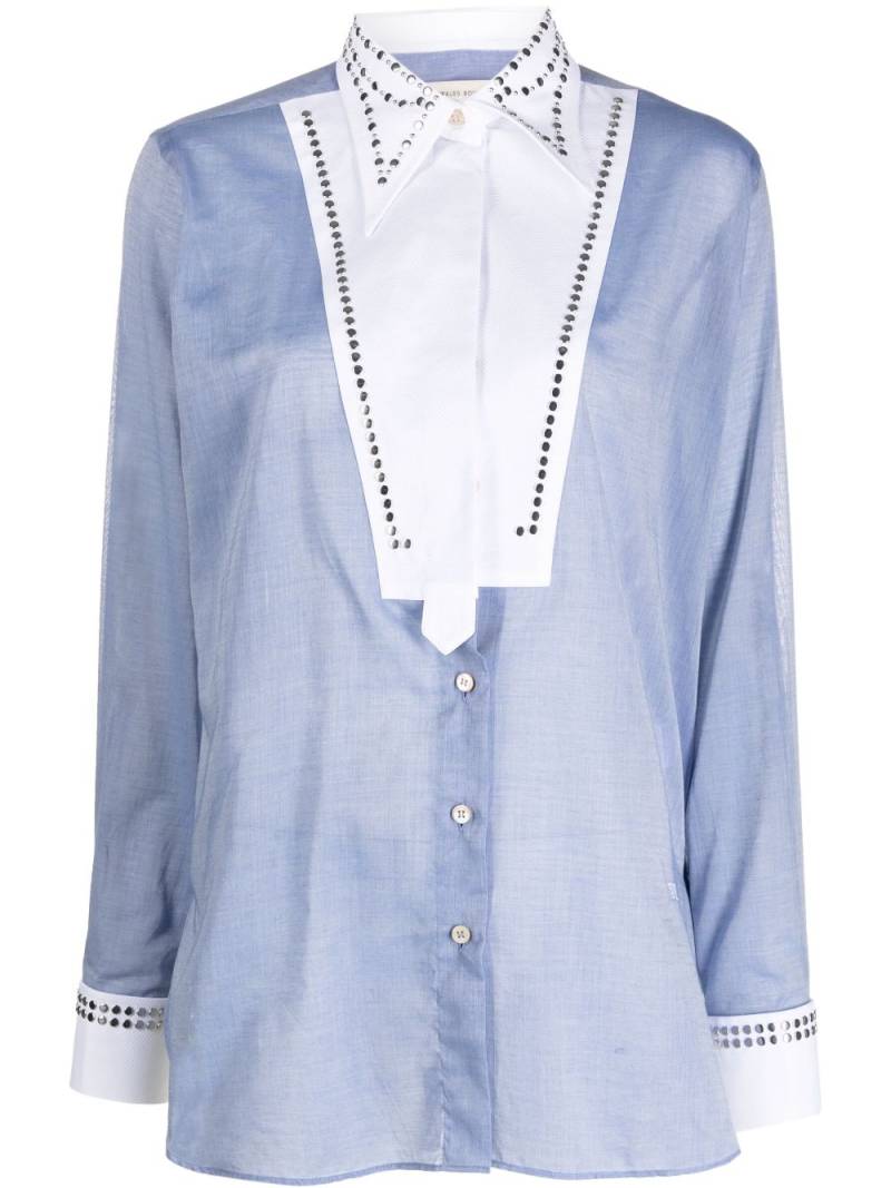 Wales Bonner stud-embellished bib shirt - Blue von Wales Bonner