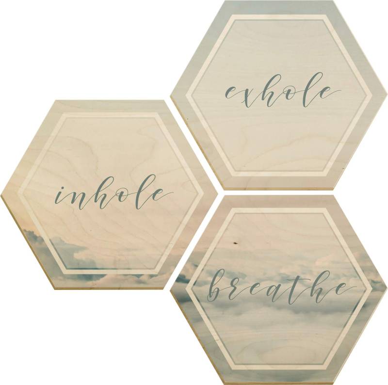 Wall-Art Holzbild »Inhale Exhale Breathe«, (Set, Dekoratives Bild), Holzposter Collage von Wall-Art