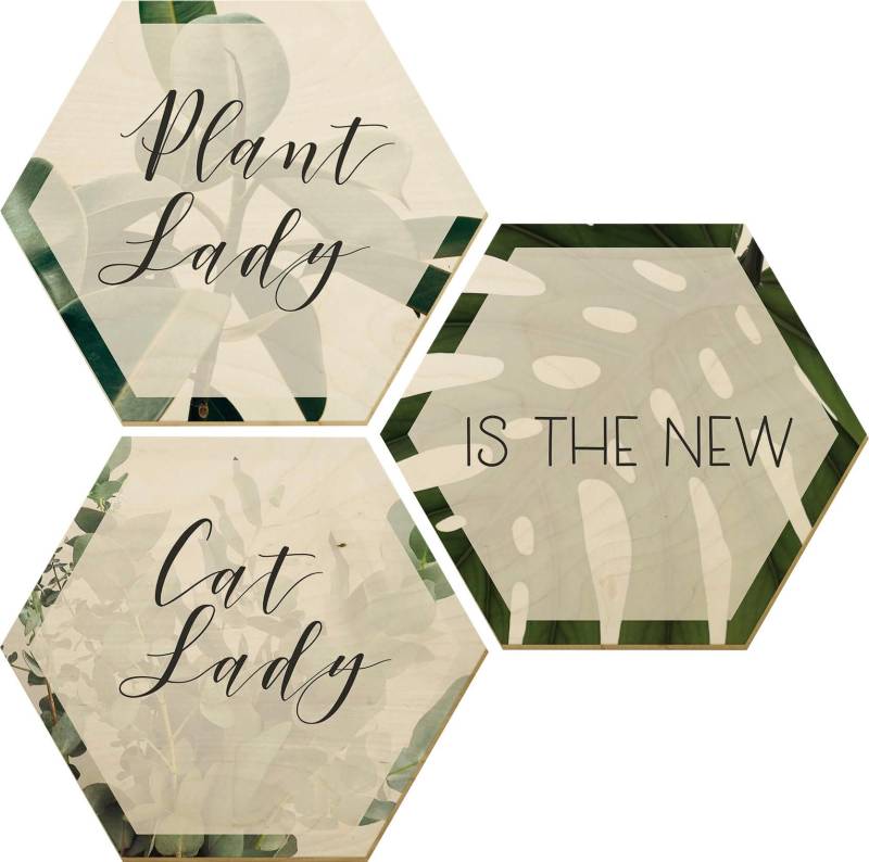 Wall-Art Holzbild »Plantlady is the new Catlady«, Schriftzug, (Set, Dekoratives Bild), Holzposter Collage von Wall-Art