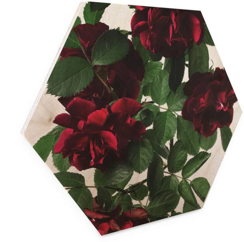 Wall-Art Holzbild »Blumen Holzbild Hexagon Rosen«, (1 St.), Vintage Holzschild von Wall-Art