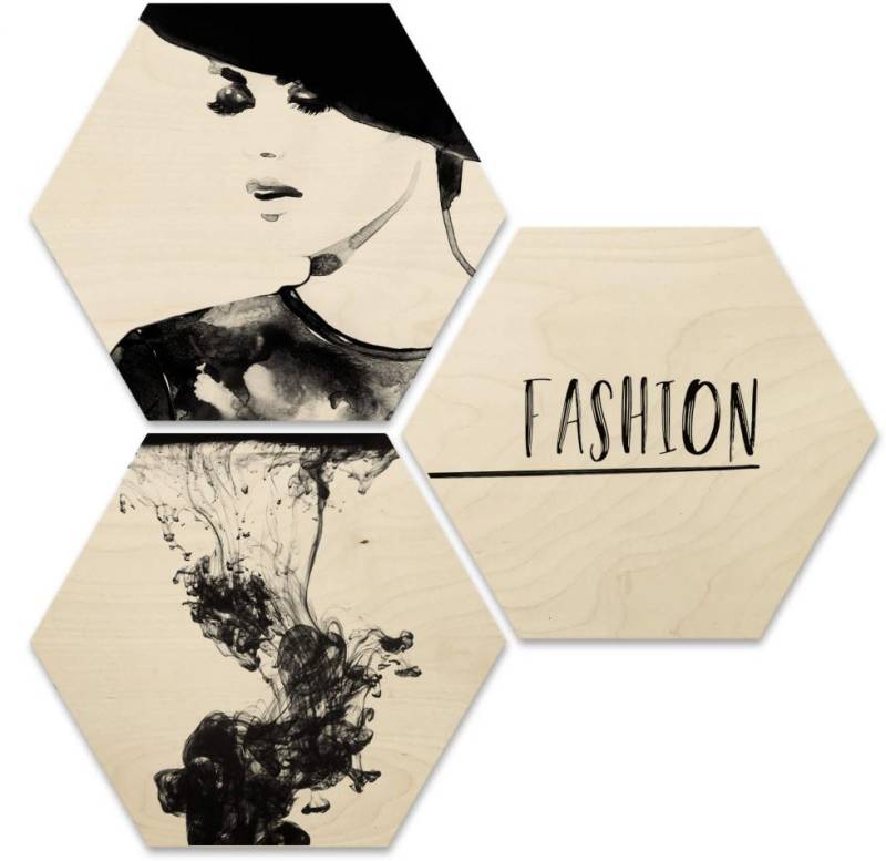 Wall-Art Holzbild »Fashion Collage Holzbild Set«, (1 St.), Glasposter modern von Wall-Art