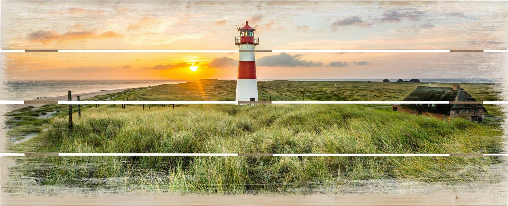 Wall-Art Holzbild »Leuchtturm auf Sylt«, Strand, Holzschild modern von Wall-Art