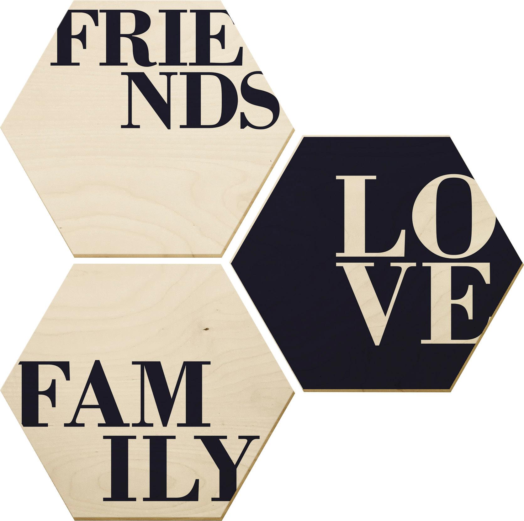 Wall-Art Holzbild »Love, Friends, Family«, Autos, (Set, Dekorative Wanddekoration), Holzposter Collage von Wall-Art