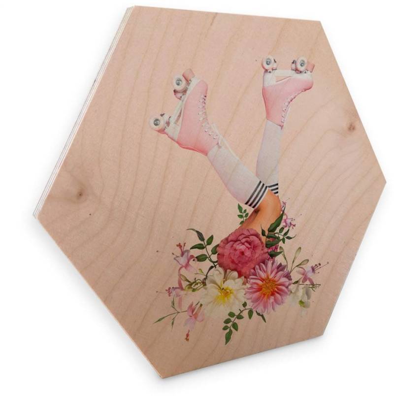 Wall-Art Holzbild »Rollerblades Blumen Holzbild«, (1 St.), Vintage Holzschild von Wall-Art