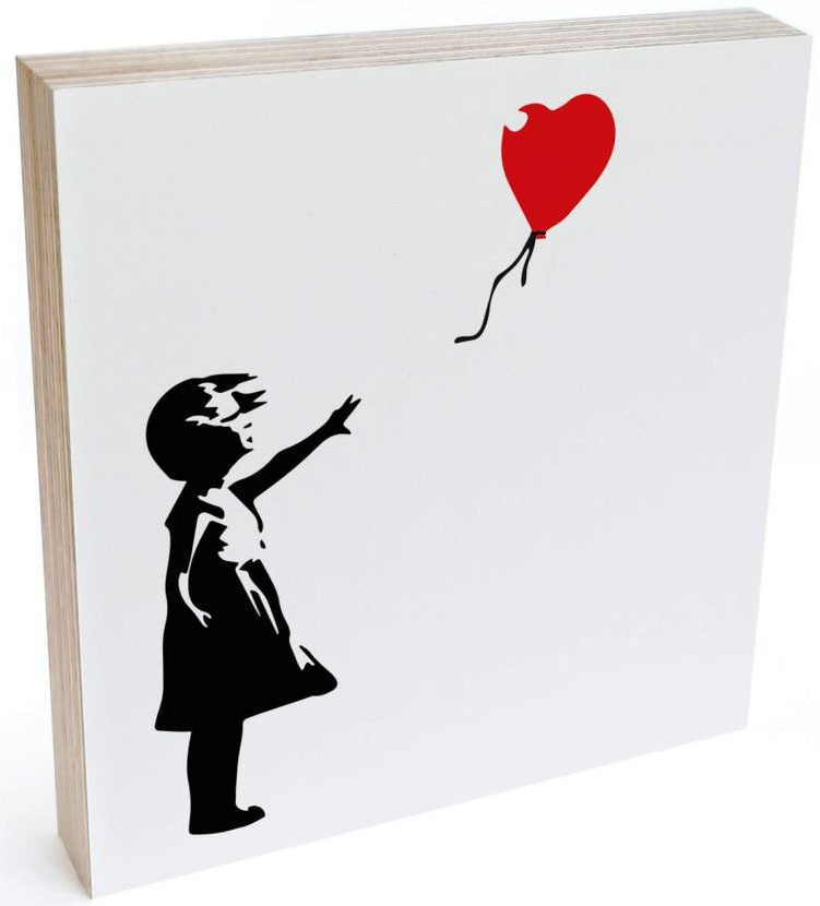 Wall-Art Holzbild »Tischdeko Banksy Luftballon«, Menschen, (1 St.), bedrucktes Holzbild von Wall-Art