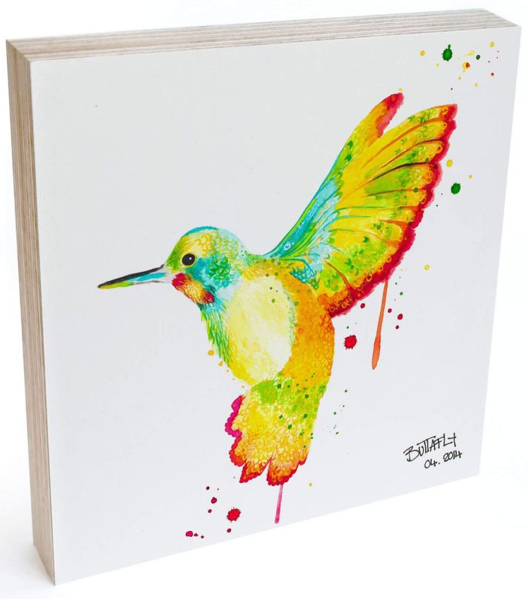 Wall-Art Holzbild »Tischdeko Kolibri Holzbild Vogel«, Blumen, (1 St.), bedrucktes Holzbild von Wall-Art