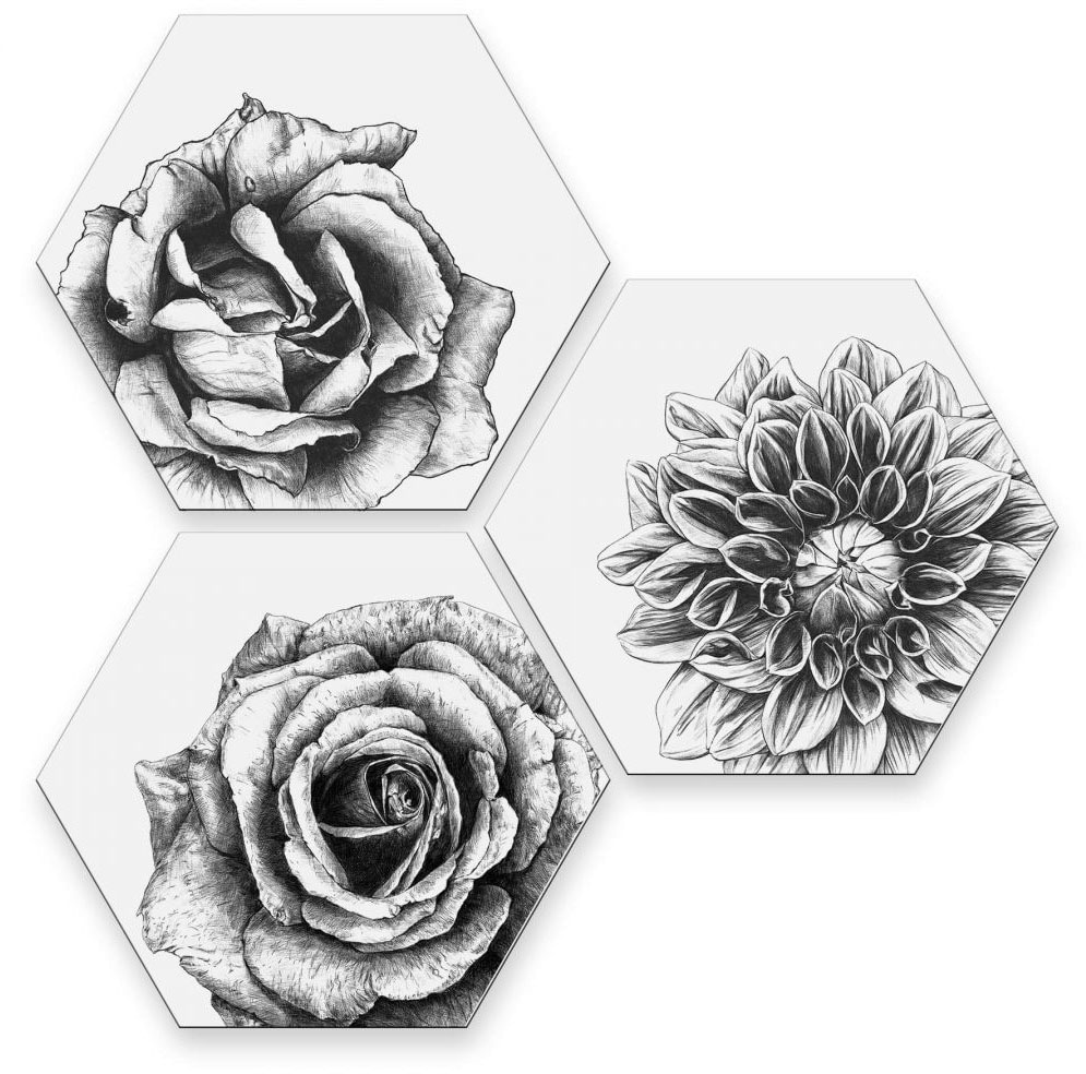 Wall-Art Mehrteilige Bilder »Blumen Collage Floral Deko«, (Set, 3 St.), Metallschild Collage von Wall-Art