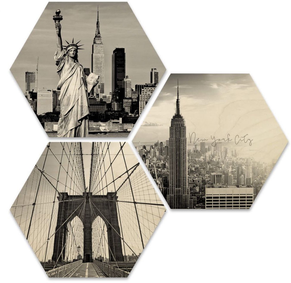 Wall-Art Mehrteilige Bilder »Impression New York Collage«, (Set, 3 St.), Holzposter modern von Wall-Art