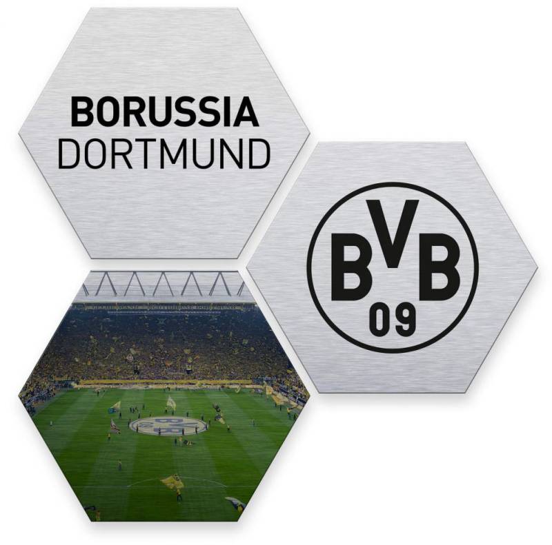 Wall-Art Mehrteilige Bilder »Silber BVB Borussia Dortmund«, Schriftzug, (Set, 3 St.), Metallschild Collage von Wall-Art