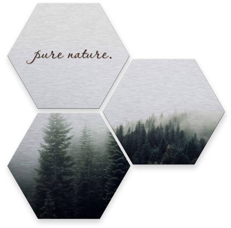 Wall-Art Mehrteilige Bilder »Silber Effekt Pure Nature Wald«, Pflanzen, (Set, 3 St.), Metallschild Collage von Wall-Art