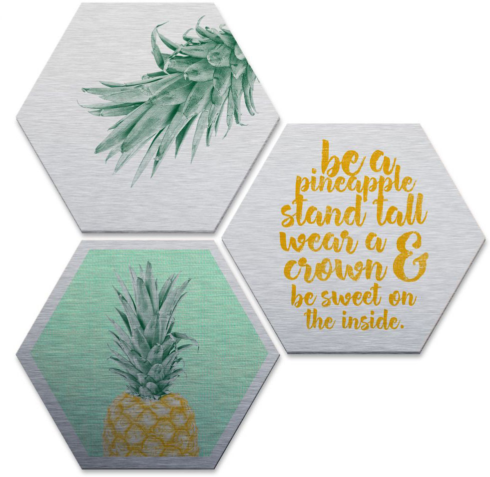 Wall-Art Mehrteilige Bilder »Silbereffekt Ananas Spruch«, Autos, (Set, 3 St., Im 3-teiligen Set), Metallschild Collage von Wall-Art