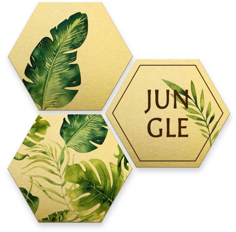 Wall-Art Mehrteilige Bilder »Silbereffekt Jungle Collage«, Kinder, (Set, 3 St.), Metallschild Collage von Wall-Art