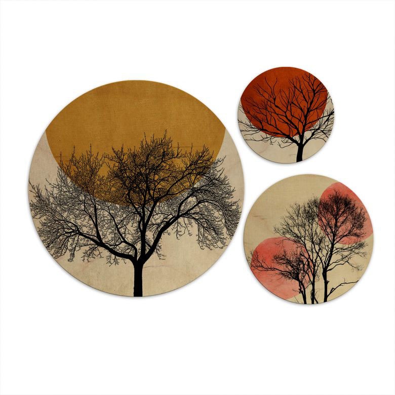 Wall-Art Mehrteilige Bilder »Warmer Sonnenuntergang rund«, Blumen, (Set, 3 St.), Holzschild Collage von Wall-Art