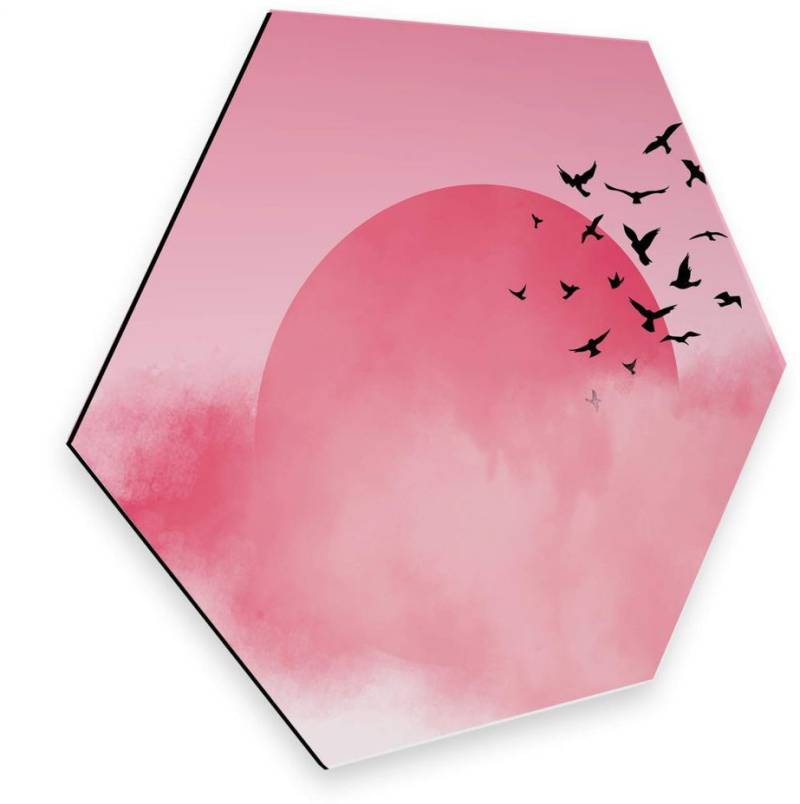 Wall-Art Metallbild »Vogel Sonnenuntergang Pink«, (1 St.), vintage Metallschild von Wall-Art