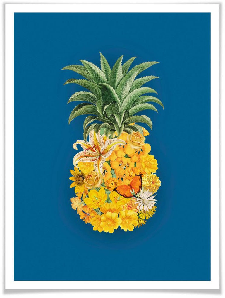 Wall-Art Poster »Ananas Blume Blau«, Blumen, (Set, 1 St.), Poster ohne Bilderrahmen von Wall-Art