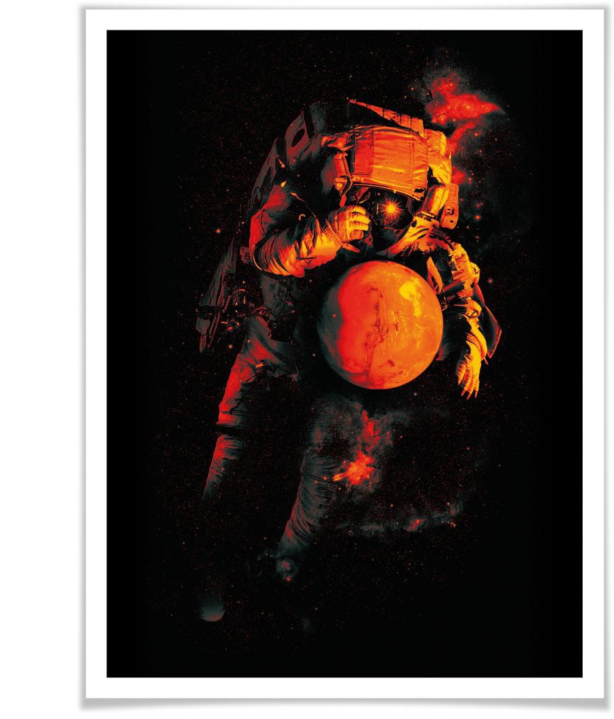 Wall-Art Poster »Astronaut Schwarz Mars Weltall«, Astronaut, (1 St.), Poster ohne Bilderrahmen von Wall-Art