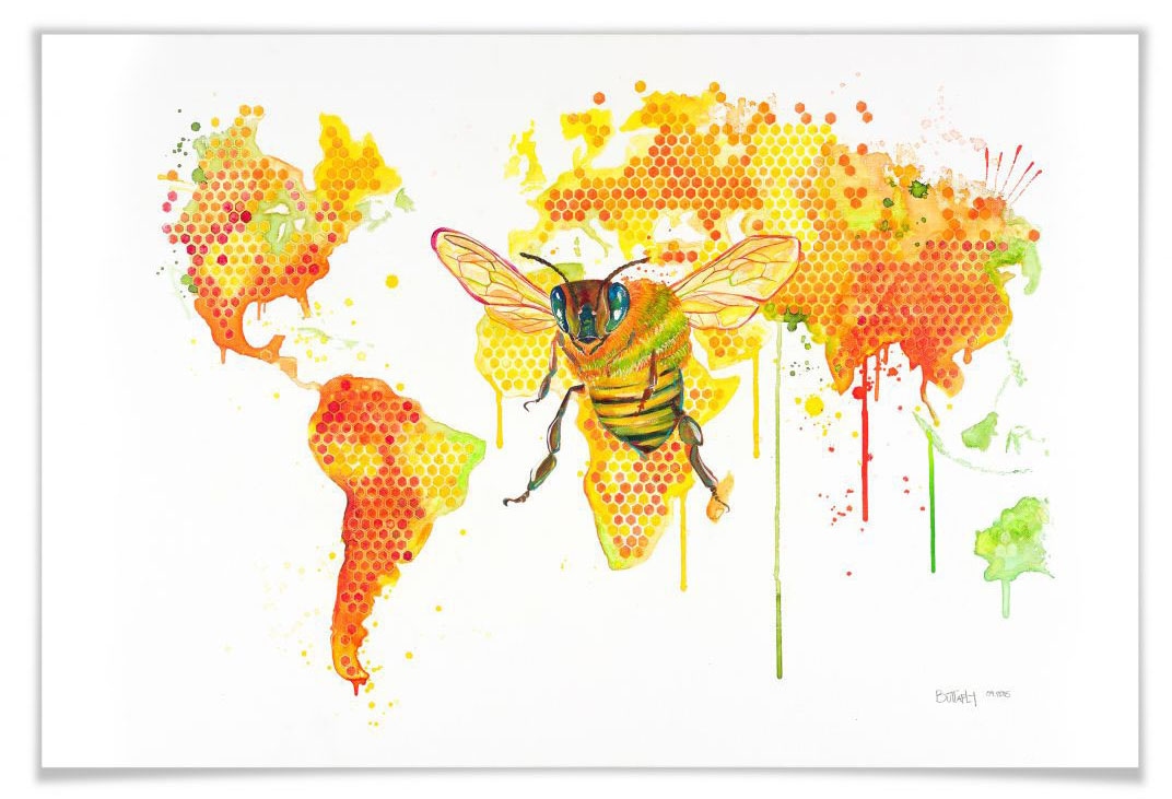 Wall-Art Poster »Bees World Bienenkönigin«, Schriftzug, (1 St.), Poster ohne Bilderrahmen von Wall-Art