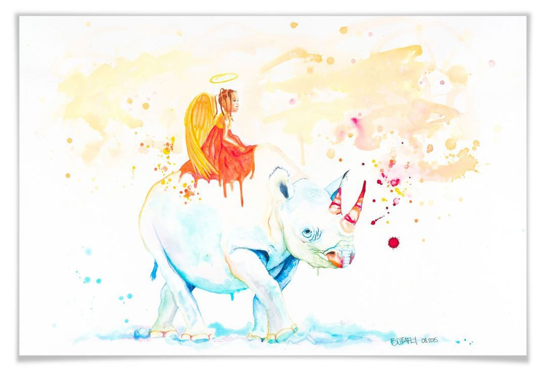 Wall-Art Poster »White Rhino Schutzengel«, Schriftzug, (1 St.), Poster ohne Bilderrahmen von Wall-Art