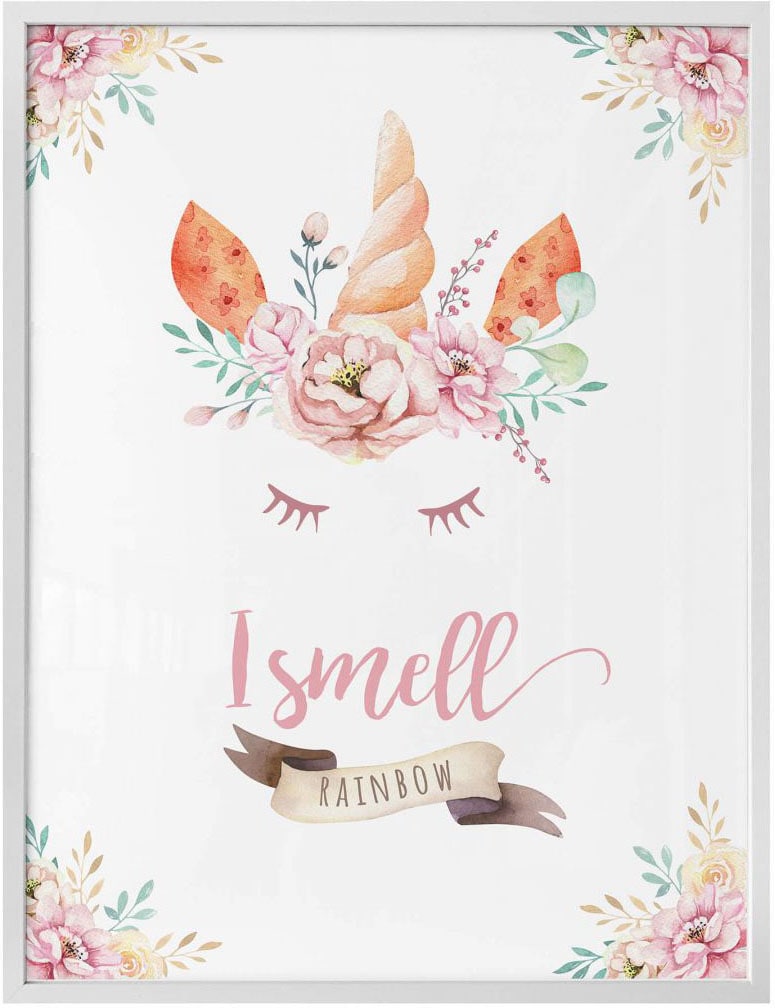 Wall-Art Poster »Blumen Einhorn Prinzessin«, Blumen, (1 St.), Poster ohne Bilderrahmen von Wall-Art