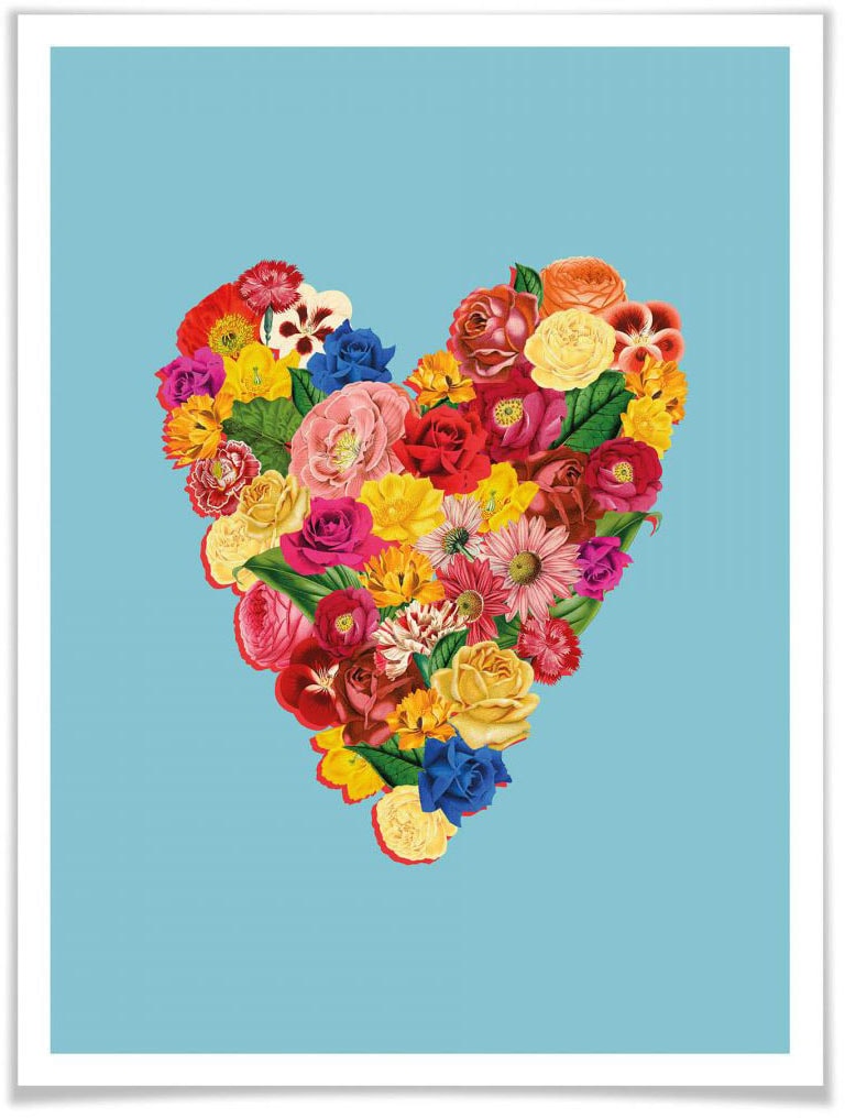 Wall-Art Poster »Blumen Herz Sommerliebe«, Herz, (1 St.), Poster ohne Bilderrahmen von Wall-Art