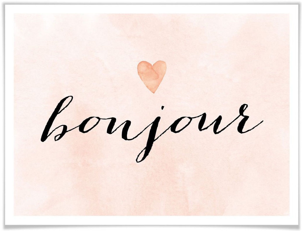 Wall-Art Poster »Bonjour motivierende Deko«, Schriftzug, (1 St.), Poster ohne Bilderrahmen von Wall-Art