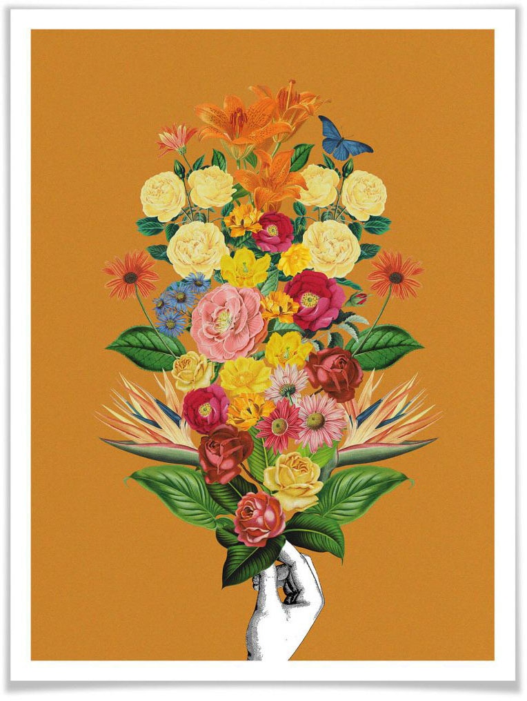 Wall-Art Poster »Botanical Gelb Blumenstrauss«, Schriftzug, (Set, 1 St.), Poster ohne Bilderrahmen von Wall-Art