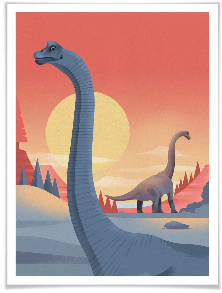 Wall-Art Poster »Brachiosaurus Dino Safari«, Dinosaurier, (1 St.), Poster ohne Bilderrahmen von Wall-Art