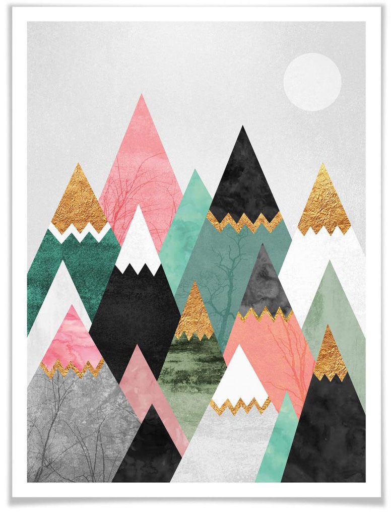 Wall-Art Poster »Bunte Berge«, Berge, (1 St.), Poster ohne Bilderrahmen von Wall-Art