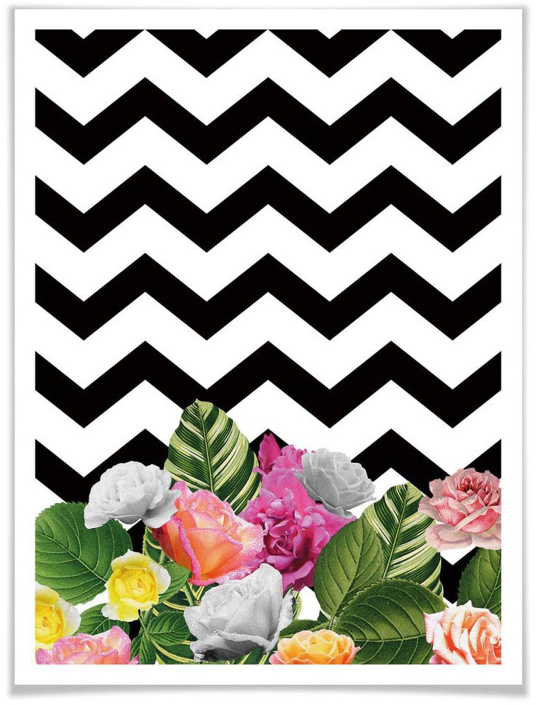 Wall-Art Poster »Chevron Floral«, Schriftzug, (1 St.), Poster ohne Bilderrahmen von Wall-Art