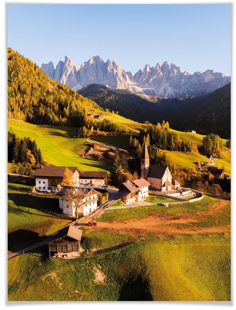 Wall-Art Poster »Dorf Dolomiten«, Landschaften, (1 St.), Poster ohne Bilderrahmen von Wall-Art