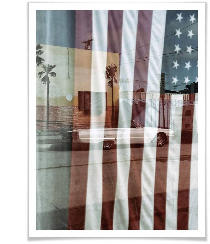 Wall-Art Poster »Flagge Amerika Reflection USA«, Autos, (1 St.), Poster ohne Bilderrahmen von Wall-Art