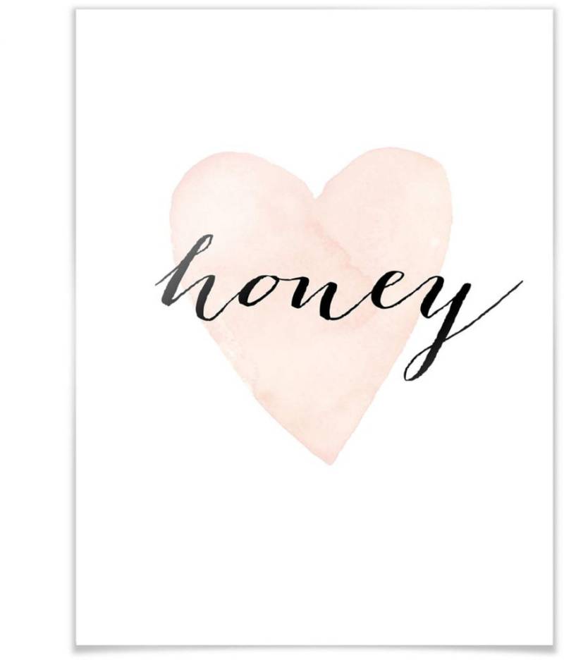 Wall-Art Poster »Herz Honig Schriftzug Honey«, Schriftzug, (1 St.), Poster ohne Bilderrahmen von Wall-Art