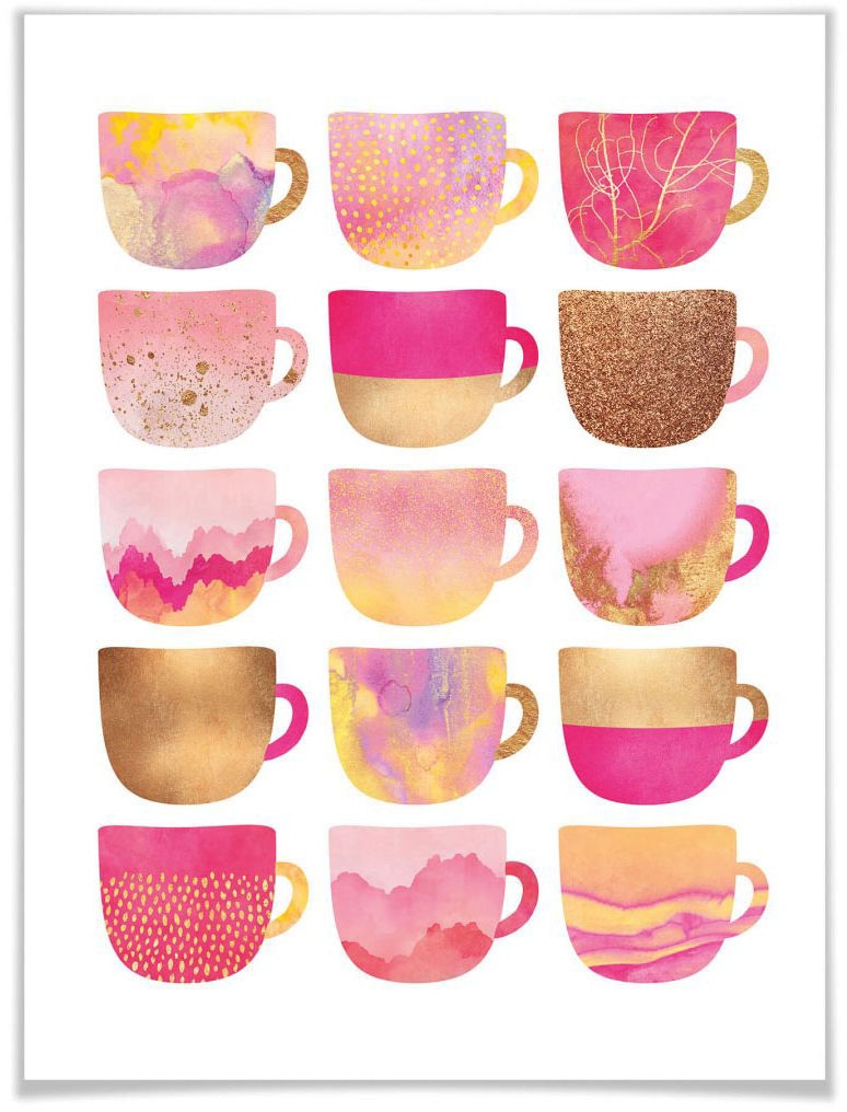 Wall-Art Poster »Kaffeetassen Pink«, Geschirr & Besteck, (1 St.), Poster ohne Bilderrahmen von Wall-Art