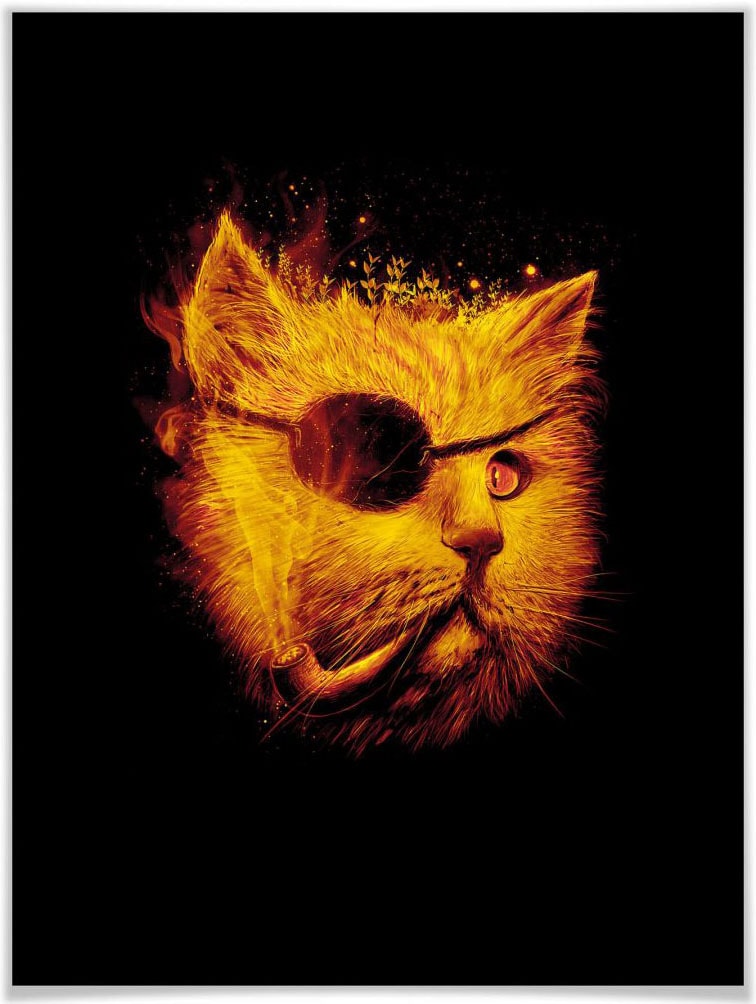 Wall-Art Poster »Katze Pirat Kater Dedektiv Schwarz«, Tiere, (1 St.), Poster ohne Bilderrahmen von Wall-Art