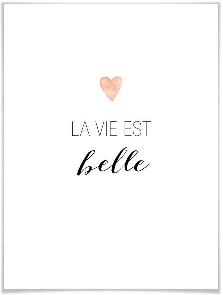 Wall-Art Poster »La vie est belle«, Schriftzug, (1 St.), Poster ohne Bilderrahmen von Wall-Art