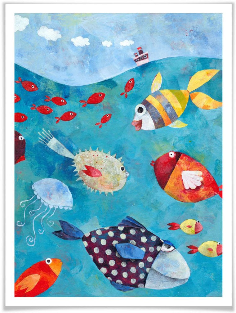 Wall-Art Poster »Märchen Wandbilder Fische im Meer«, Fisch & Meeresfrüchte, (1 St.), Poster ohne Bilderrahmen von Wall-Art