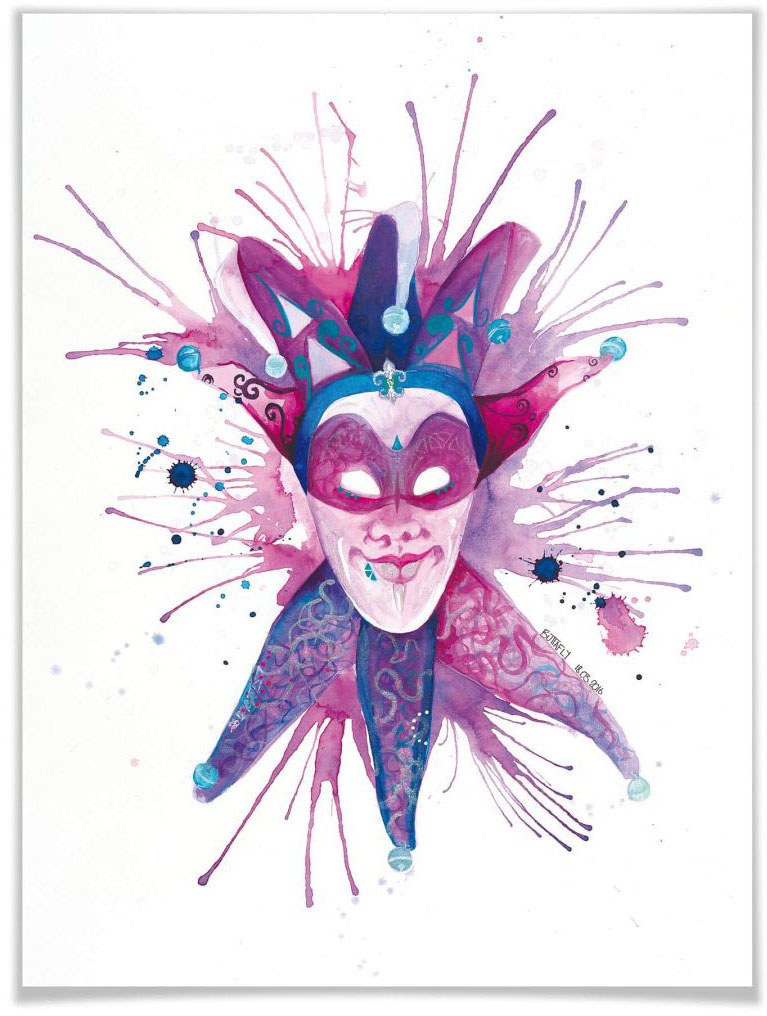 Wall-Art Poster »Mardi Gras Mask«, Schriftzug, (1 St.), Poster ohne Bilderrahmen von Wall-Art