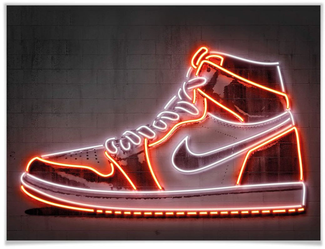 Wall-Art Poster »Mielu Nike Schuh Neon Sneaker«, Schuh, (1 St.), Poster ohne Bilderrahmen von Wall-Art