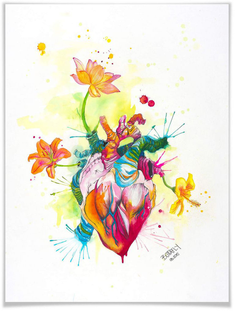 Wall-Art Poster »Nature Beating Heart«, Schriftzug, (1 St.), Poster ohne Bilderrahmen von Wall-Art