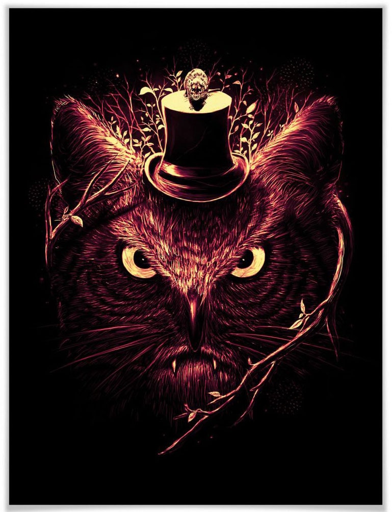 Wall-Art Poster »Nicebleed Meowl Katze Eule Magie«, Tiere, (1 St.), Poster ohne Bilderrahmen von Wall-Art