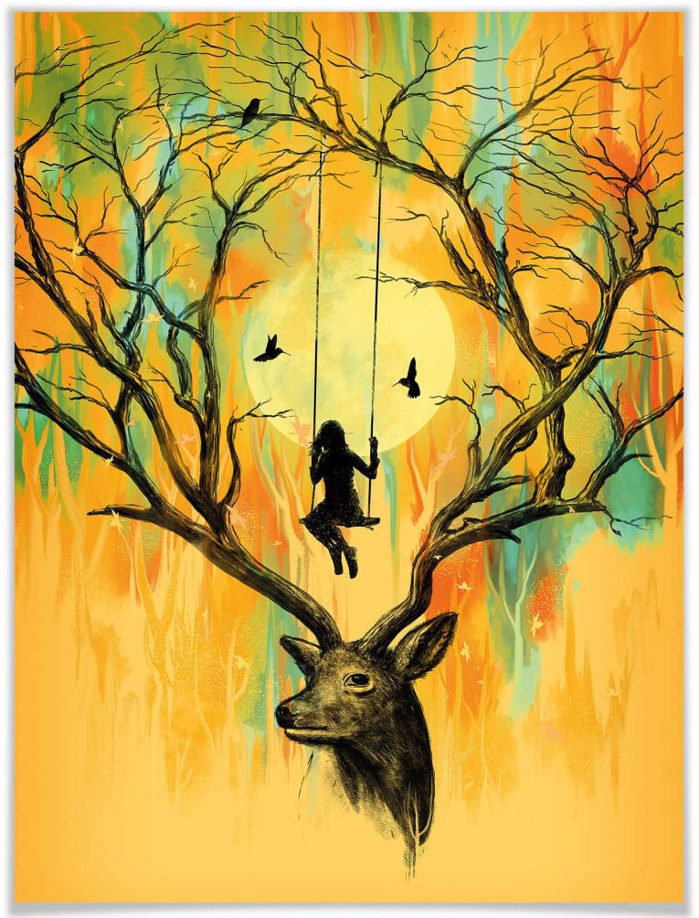 Wall-Art Poster »Orange Hirsch Geweih Schaukel«, Tiere, (1 St.), Poster ohne Bilderrahmen von Wall-Art