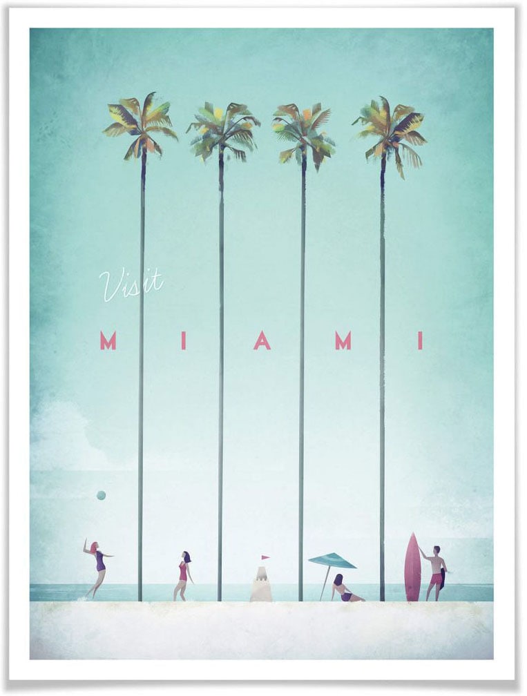 Wall-Art Poster »Palmen Urlaub Miami Strand«, Strand, (1 St.), Poster ohne Bilderrahmen von Wall-Art