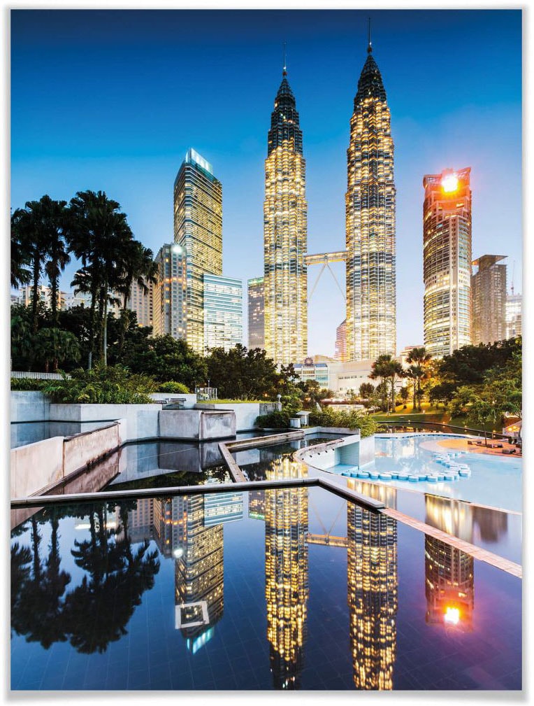 Wall-Art Poster »Petronas Towers Nacht«, Gebäude, (1 St.), Poster ohne Bilderrahmen von Wall-Art