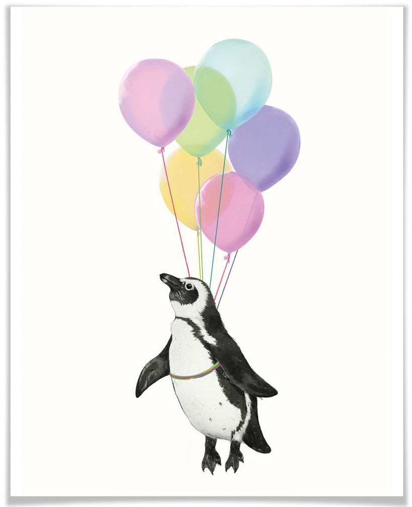 Wall-Art Poster »Pinguin Luftballon«, Tiere, (1 St.), Poster ohne Bilderrahmen von Wall-Art