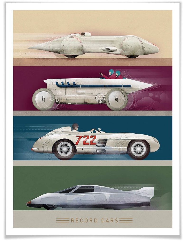 Wall-Art Poster »Record Cars«, Autos, (1 St.), Poster ohne Bilderrahmen von Wall-Art