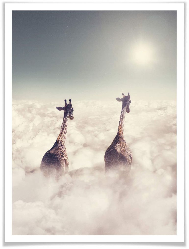 Wall-Art Poster »Safari Giraffen in den Wolken«, Tiere, (1 St.), Poster ohne Bilderrahmen von Wall-Art