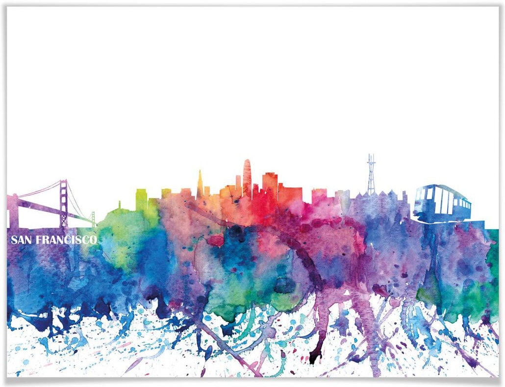 Wall-Art Poster »San Francisco Aquarell Skyline«, Stadt, (1 St.), Poster ohne Bilderrahmen von Wall-Art