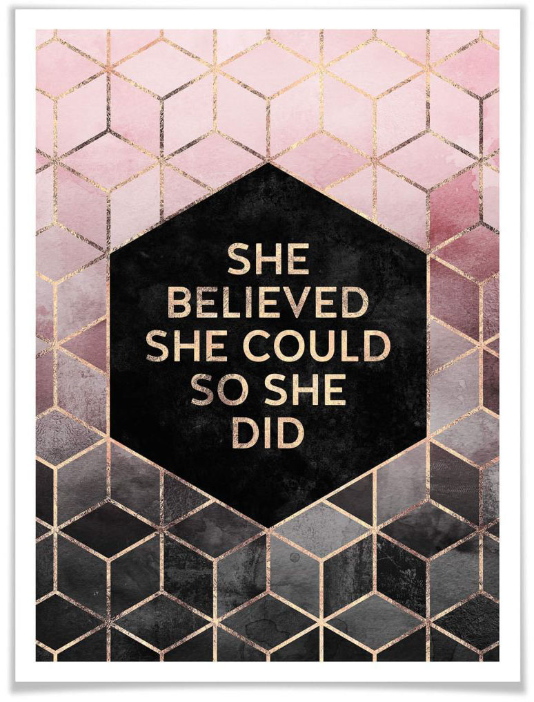 Wall-Art Poster »She Believed«, Schriftzug, (1 St.), Poster ohne Bilderrahmen von Wall-Art