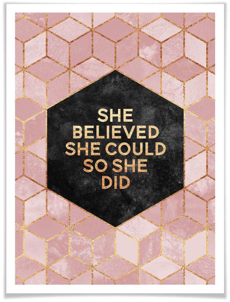 Wall-Art Poster »She Believed rosa«, Schriftzug, (1 St.), Poster ohne Bilderrahmen von Wall-Art